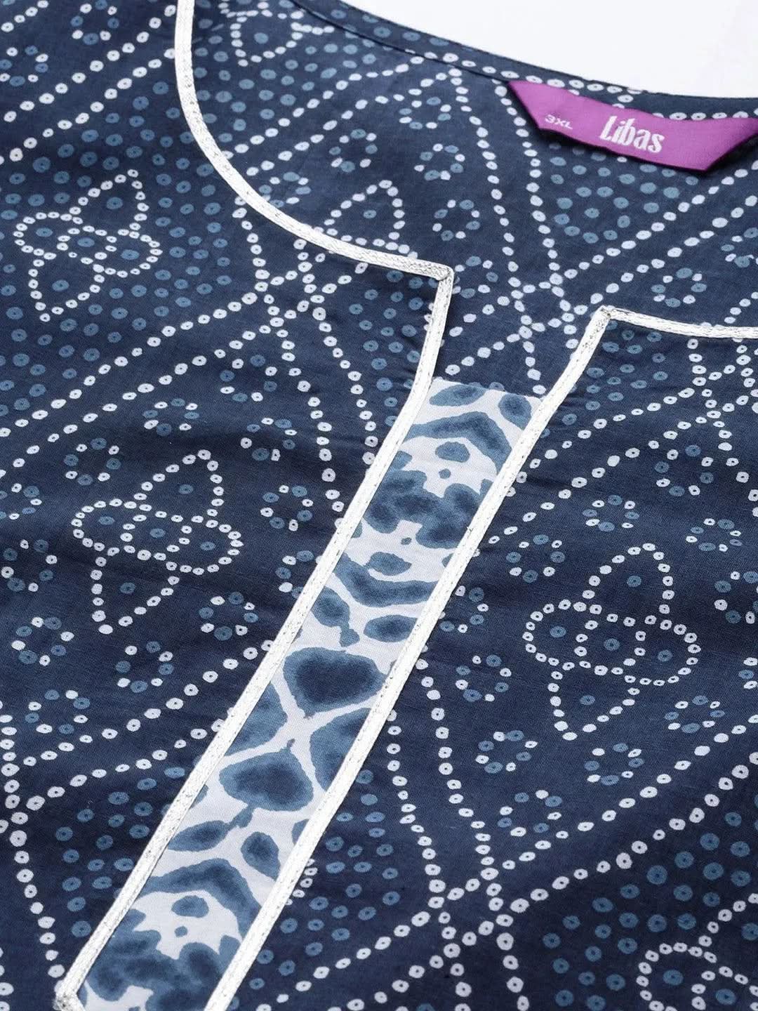 

Plus Size Blue Printed Cotton Straight Kurta