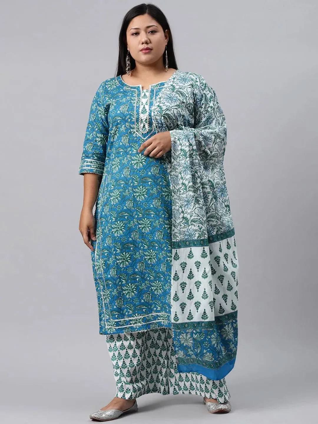 

Buy Plus Size Blue Printed Cotton Suit Set - 15074-6XL | Libas Ethnic Wear Online