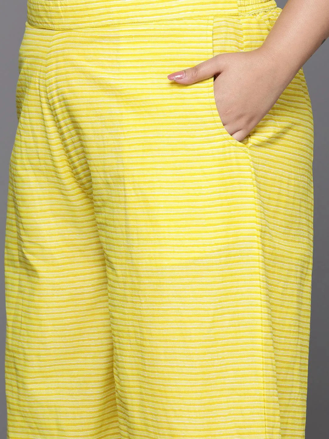 Plus Size Blue Printed Cotton Straight Kurta With Palazzos & Dupatta - Libas 