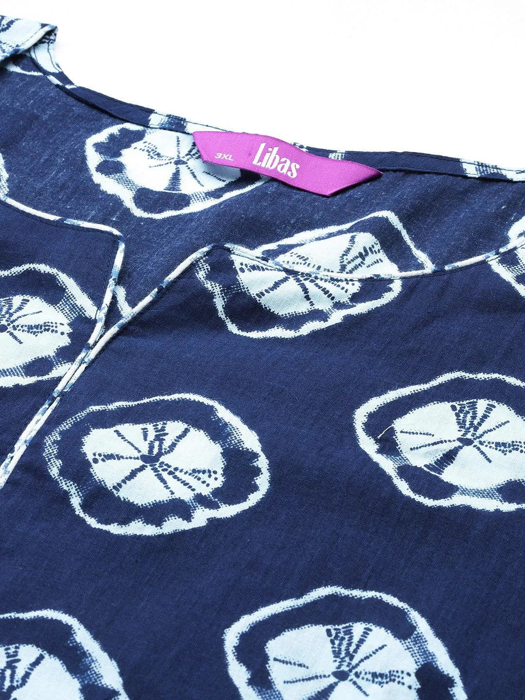 Plus Size Blue Printed Cotton Straight Kurta With Salwar Dupatta - Libas 