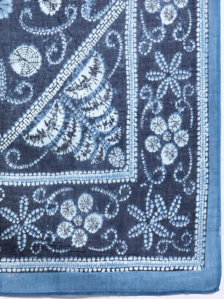 Plus Size Blue Printed Cotton Straight Kurta With Salwar Dupatta - Libas