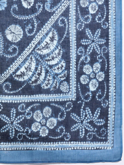 Plus Size Blue Printed Cotton Straight Kurta With Salwar Dupatta - Libas