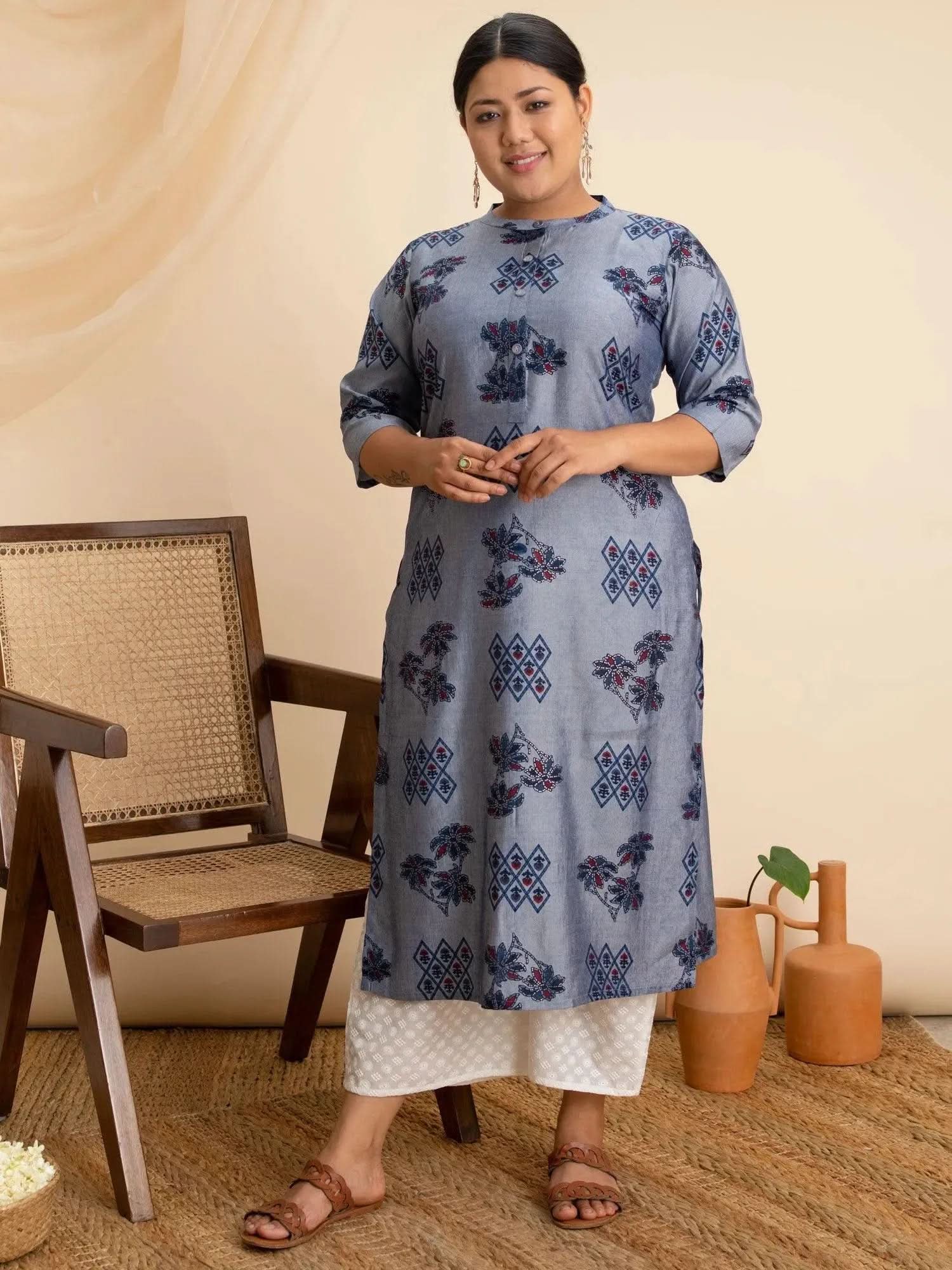 

Buy Plus Size Blue Printed Rayon Kurta - 11050- | Libas Ethnic Wear Online