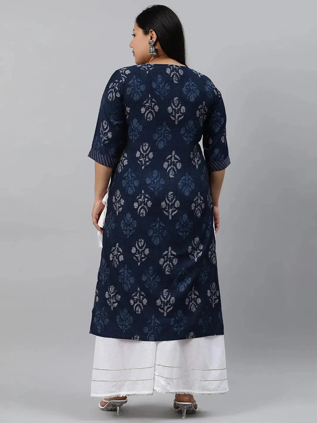 Plus Size Blue Printed Rayon Kurta - Libas