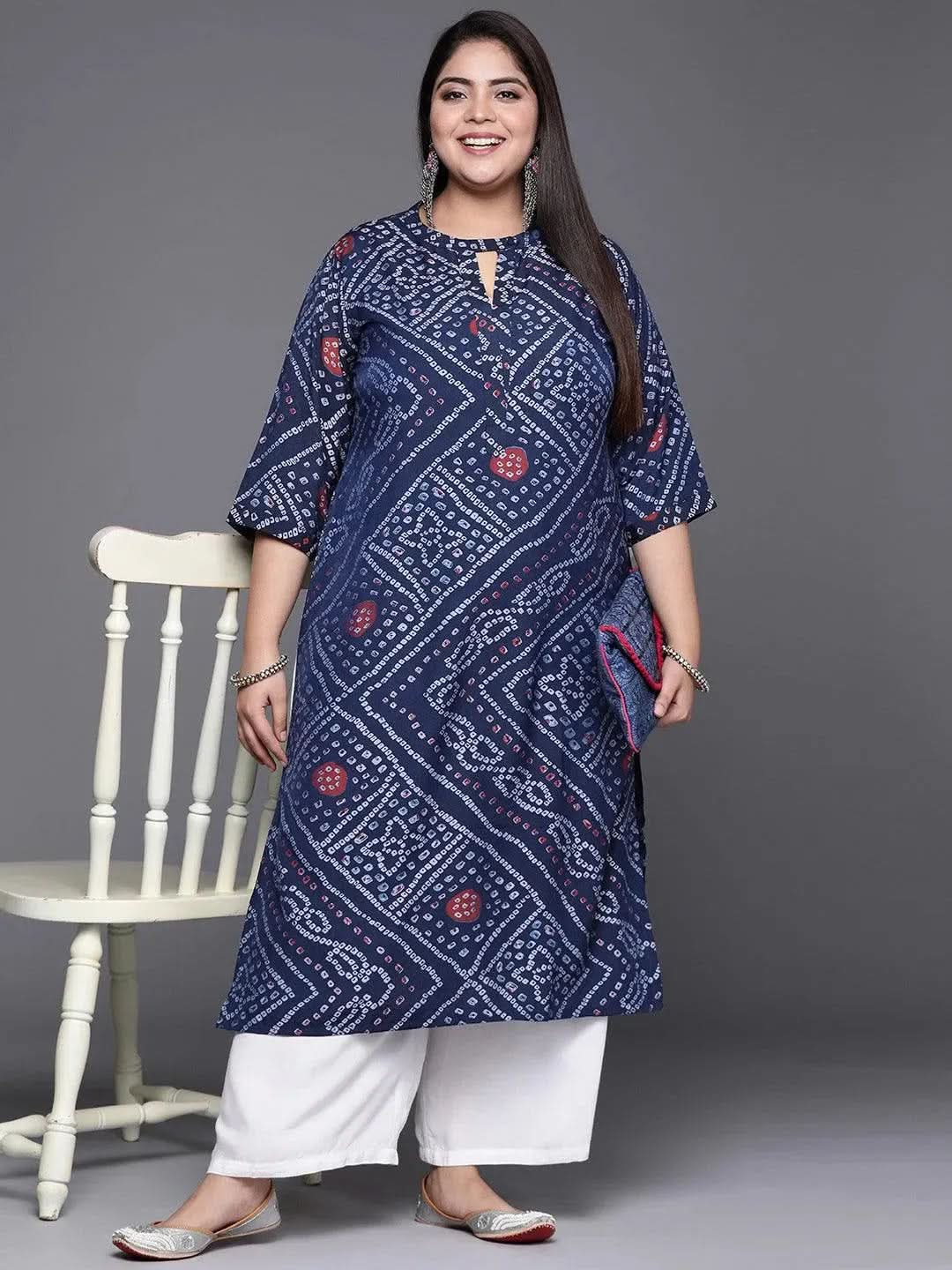 

Buy Plus Size Blue Printed Rayon Kurta - 11051-3XL | Libas Ethnic Wear Online