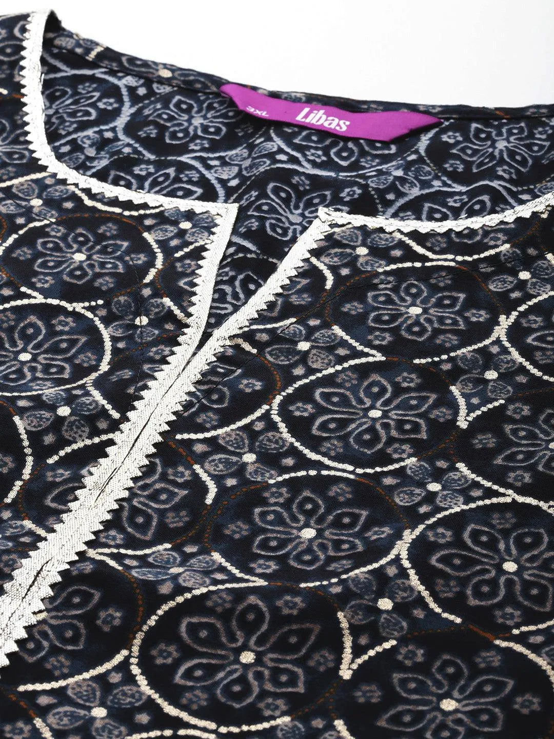 Plus Size Blue Printed Silk Blend Straight Kurta With Palazzos & Dupatta - Libas 