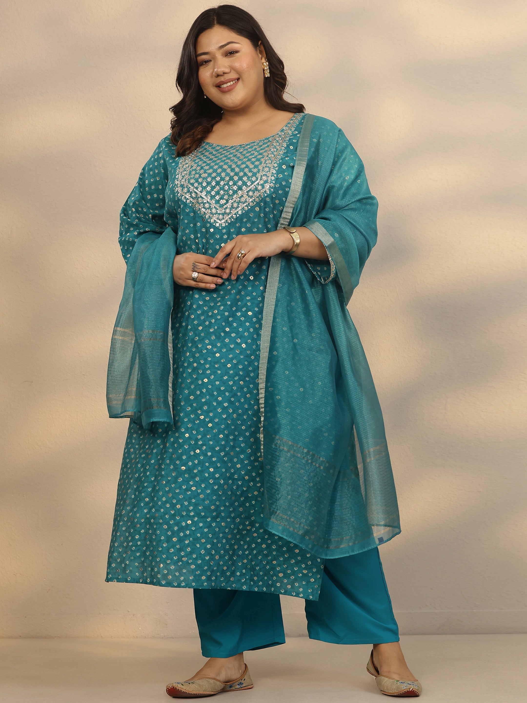 libas Plus Size Blue Printed Silk Blend Straight Suit Set With Dupatta-picture-40