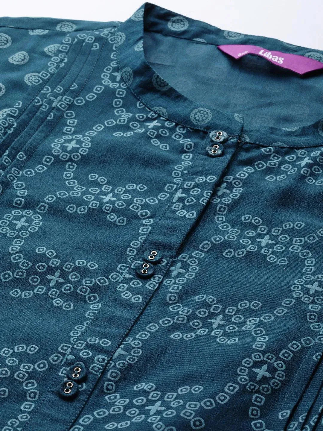 

Plus Size Blue Printed Silk Straight Kurta