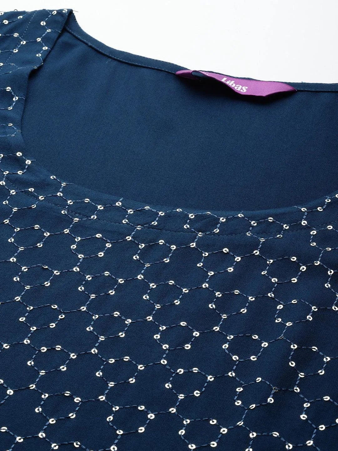 Plus Size Blue Rayon Embellished Straight Kurta - Libas 