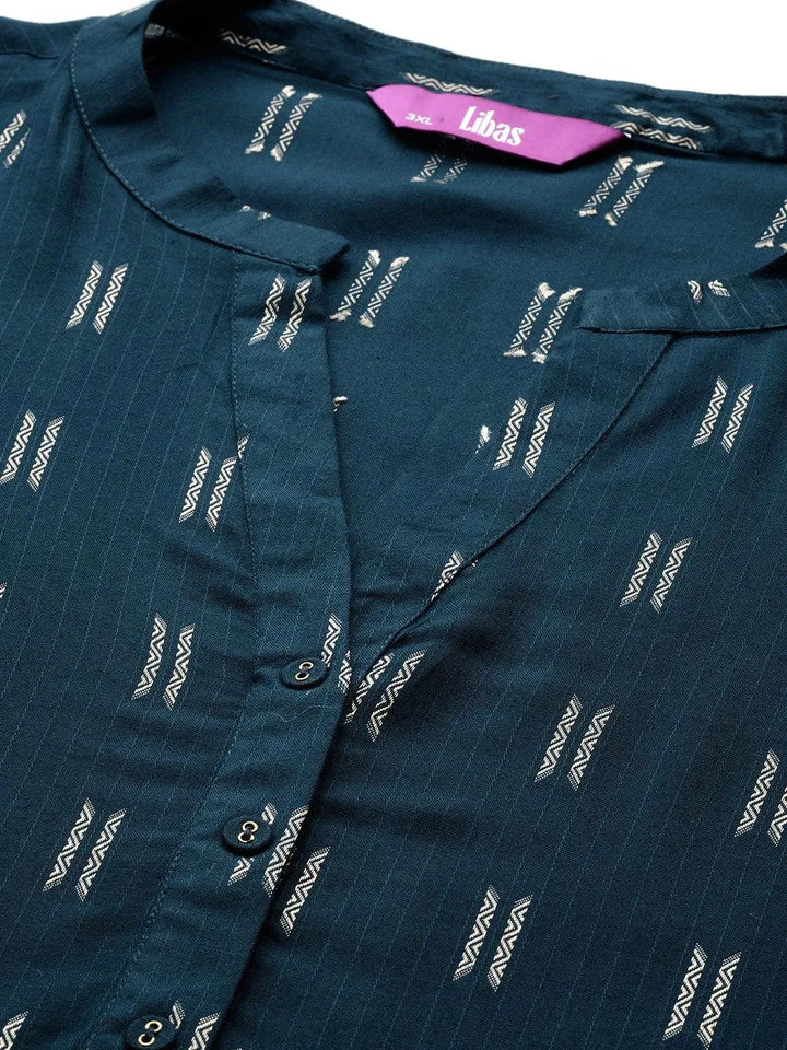 Plus Size Blue Woven Design Rayon Straight Kurta - Libas