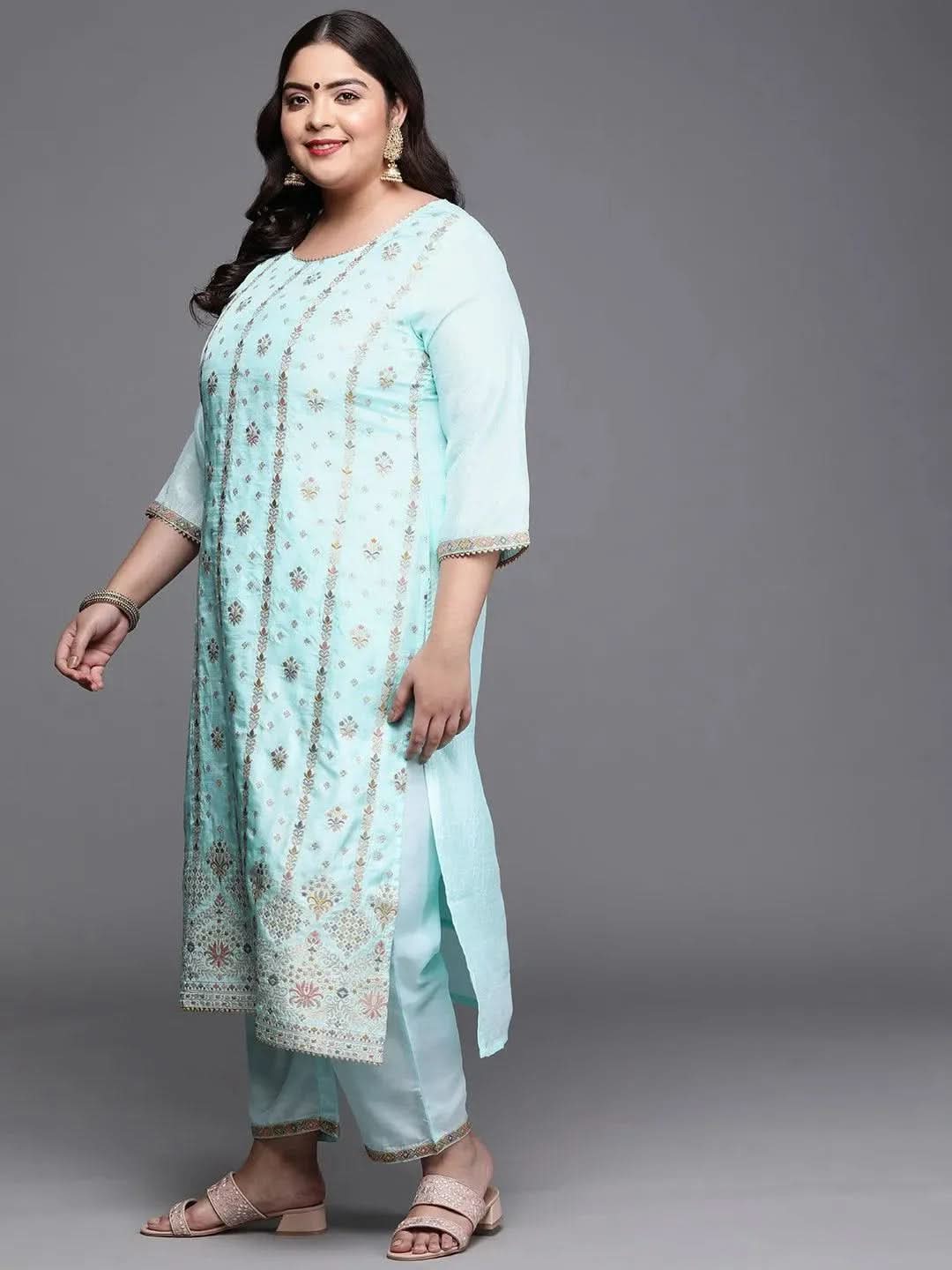 

Buy Plus Size Blue Woven Design Silk Blend Suit Set - 15181O- | Libas Ethnic Wear Online
