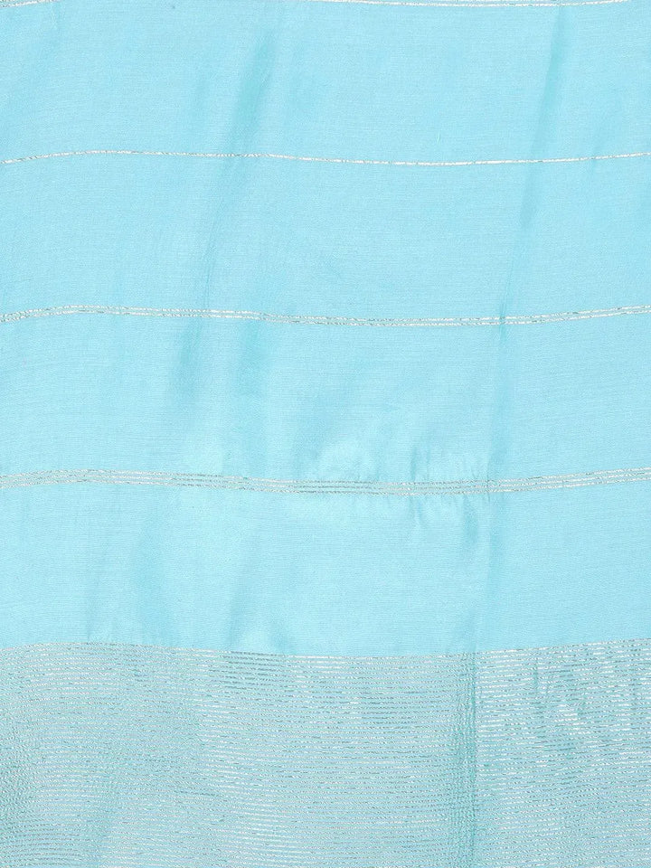Plus Size Blue Woven Design Silk Blend Suit Set - Libas