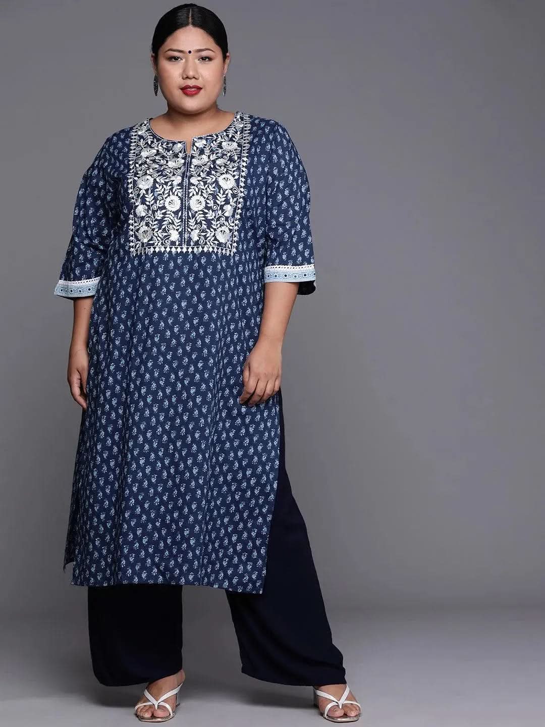 

Buy Plus Size Blue Yoke Design Cotton Kurta - 25055O- | Libas Ethnic Wear Online