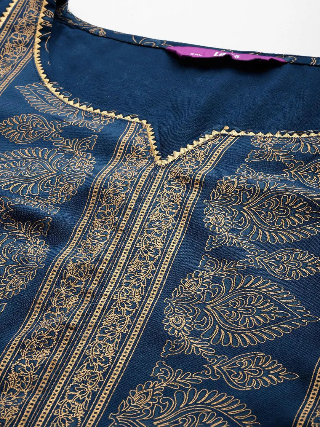 Plus Size Blue Yoke Design Rayon A-Line Kurta With Trousers & Dupatta - Libas 