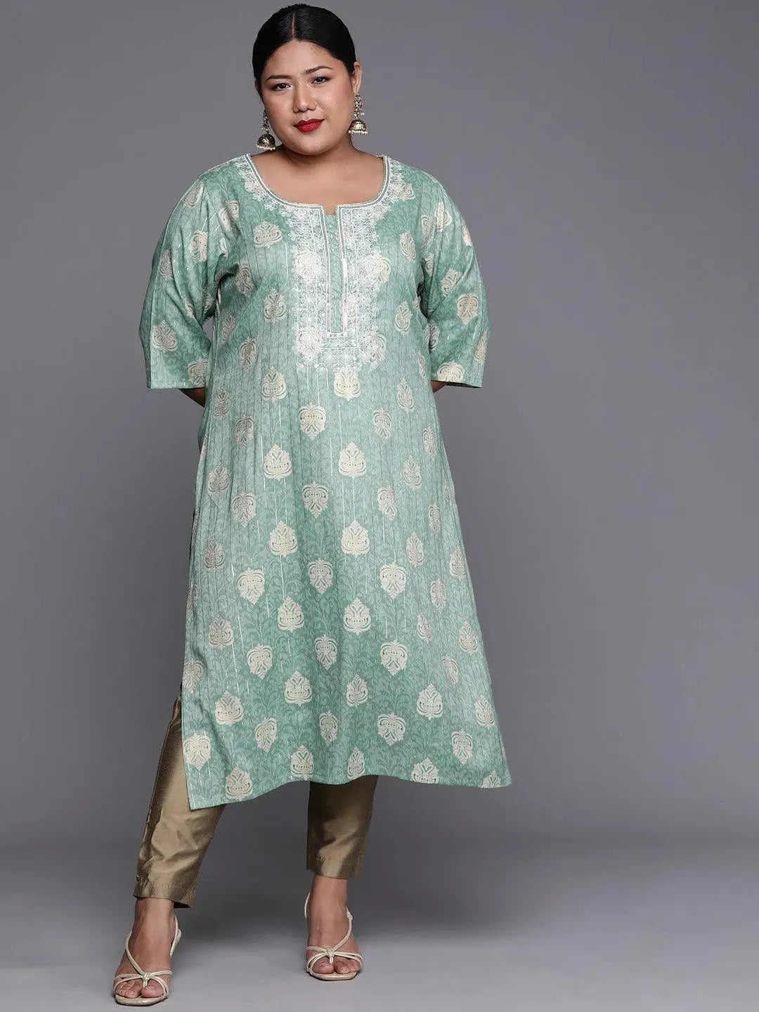 Plus Size Blue Yoke Design Rayon Kurta - Libas