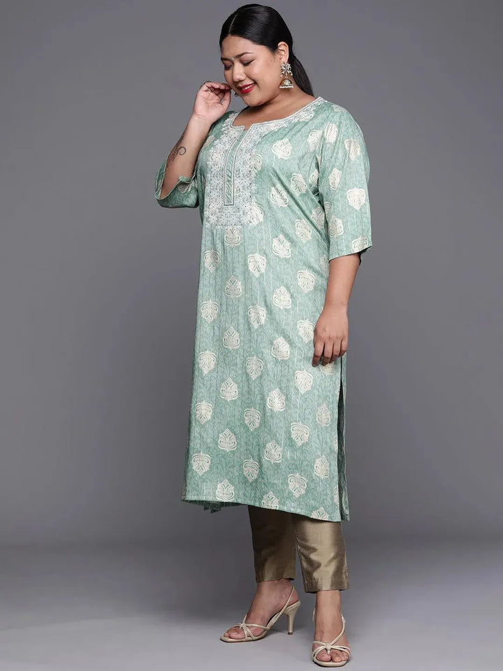 Plus Size Blue Yoke Design Rayon Kurta - Libas