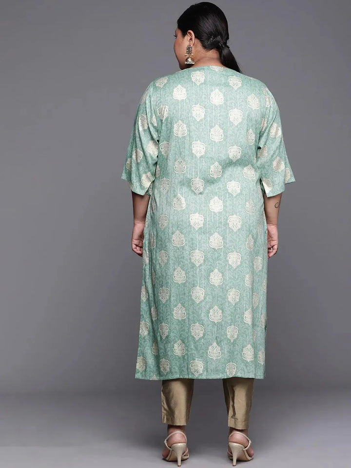 Plus Size Blue Yoke Design Rayon Kurta - Libas