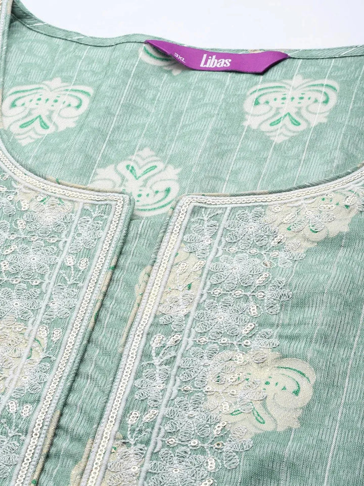 Plus Size Blue Yoke Design Rayon Kurta - Libas