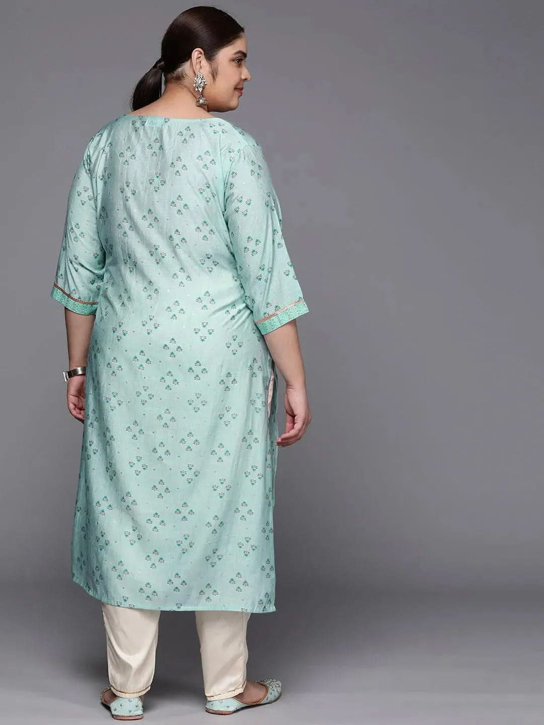 Plus Size Blue Yoke Design Silk Straight Kurta - Libas