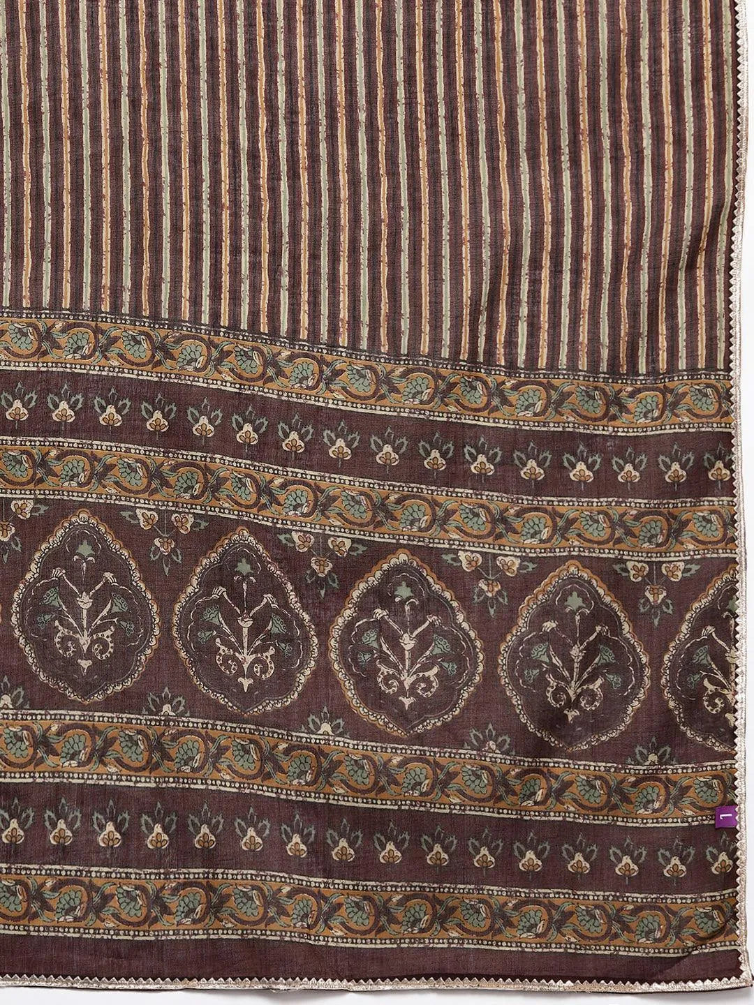Plus Size Brown Printed Cotton Straight Kurta With Palazzos & Dupatta - Libas 