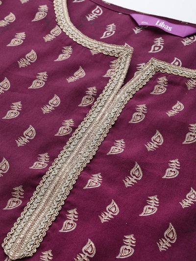 Plus Size Burgundy Printed Silk Straight Kurta - Libas