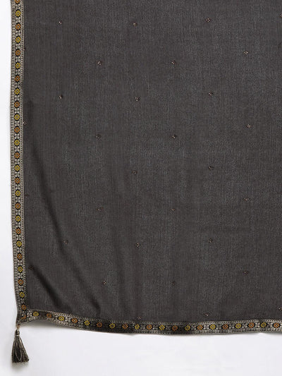 Plus Size Charcoal Self Design Silk Blend Suit Set - Libas