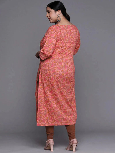 Plus Size Coral Printed Cotton Kurta - Libas