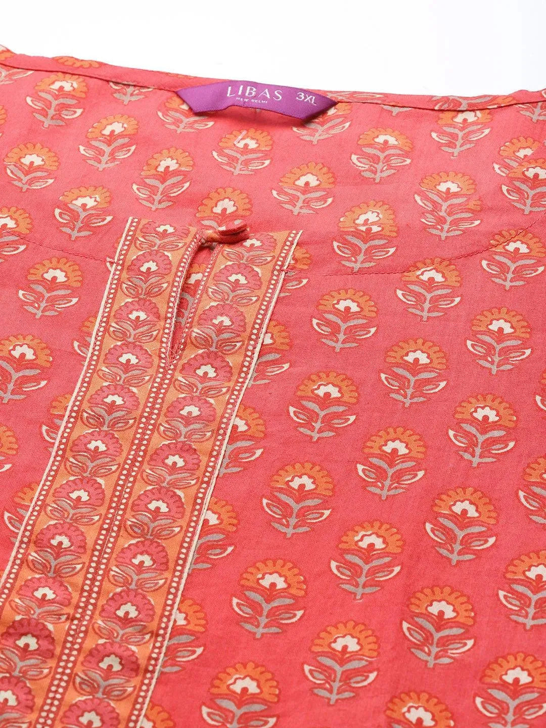 Plus Size Coral Printed Cotton Suit Set - Libas 