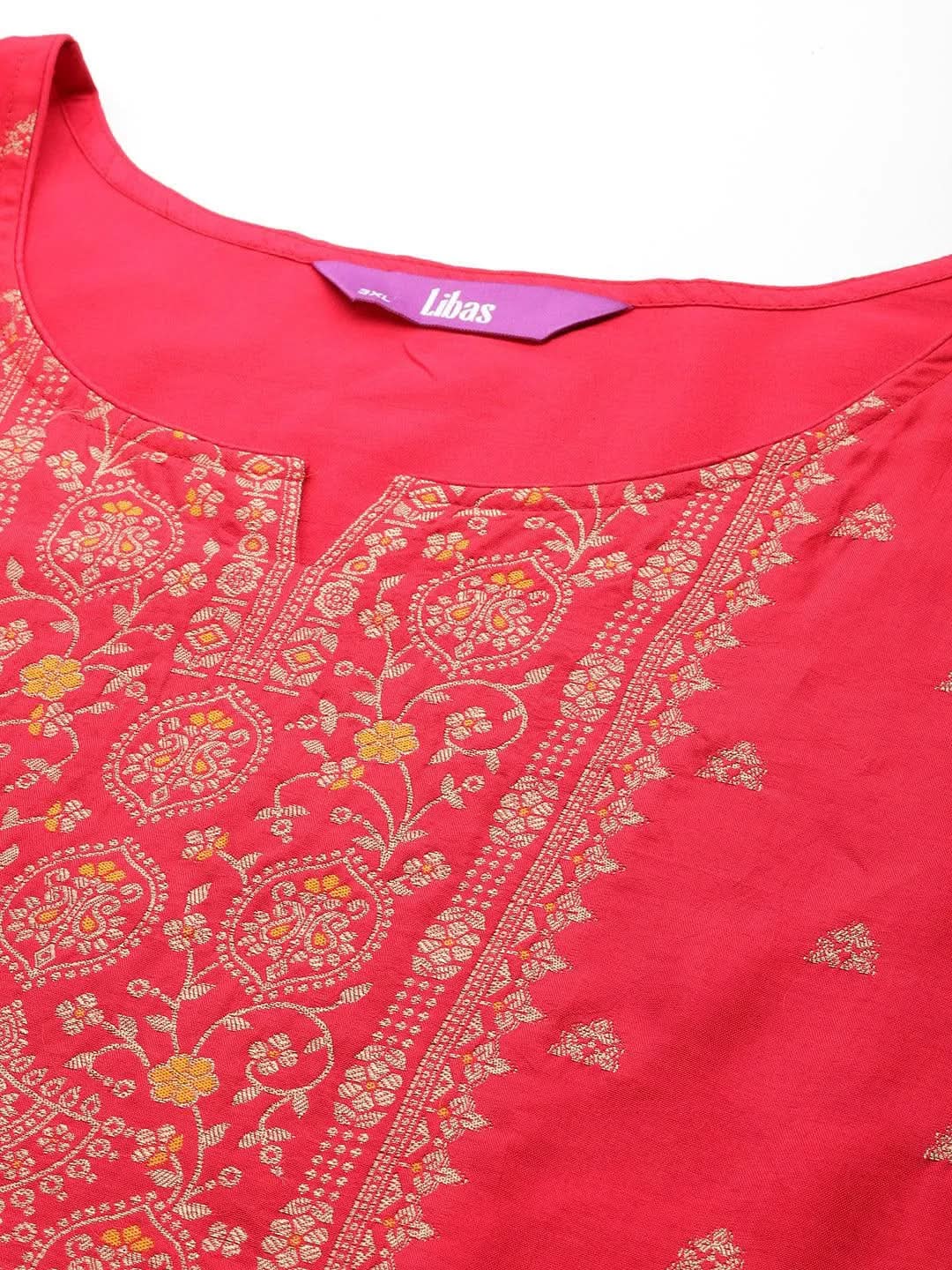 Plus Size Coral Woven Design Silk Blend Straight Suit Set - Libas 