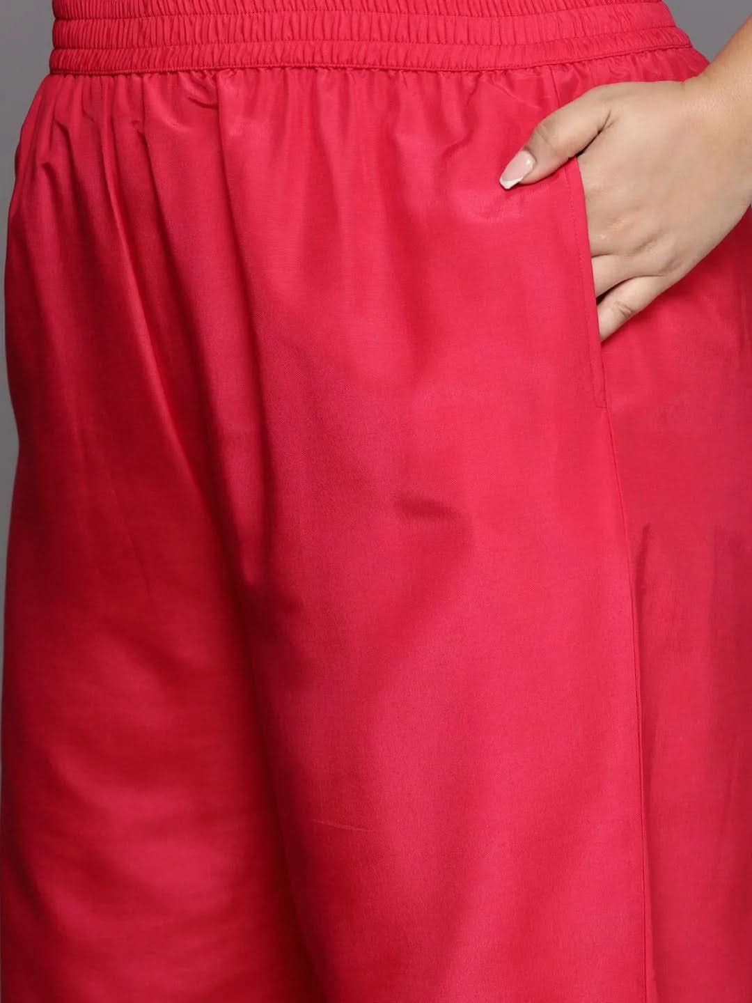 Plus Size Coral Woven Design Silk Blend Straight Suit Set - Libas 