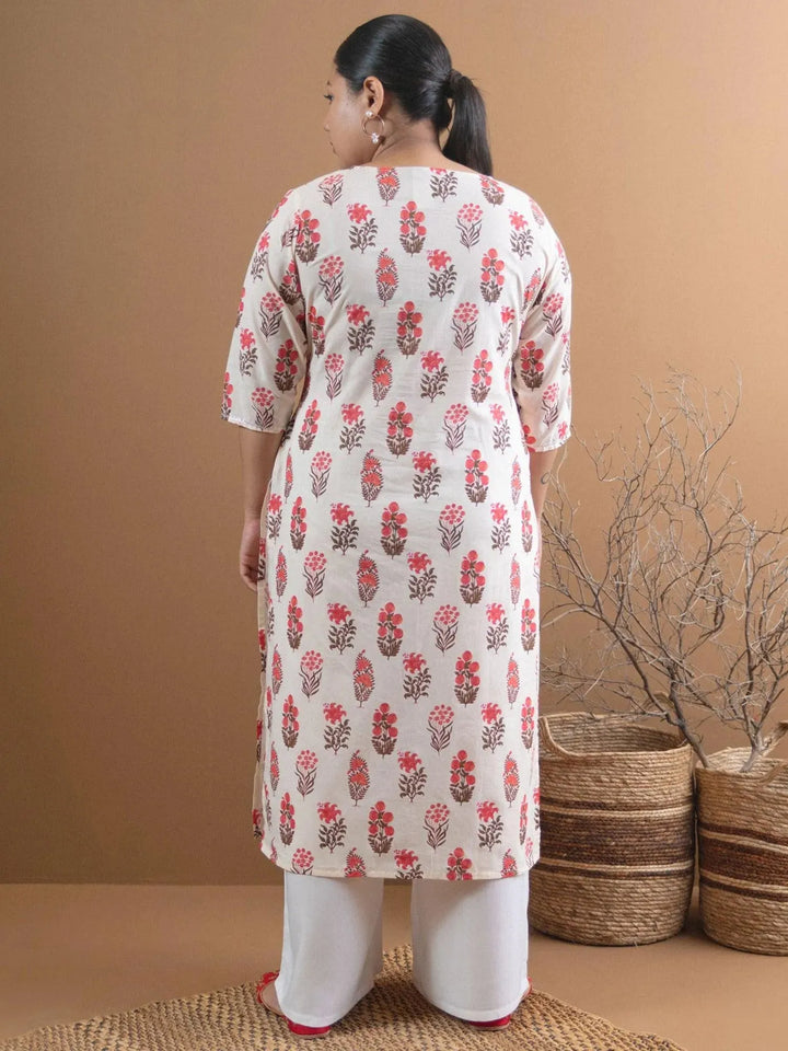 Plus Size Cream Printed Cotton Kurta - Libas