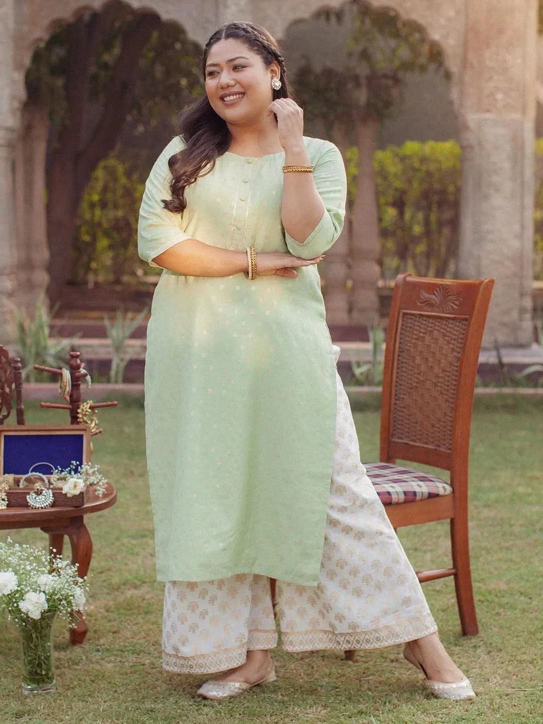 

Buy Plus Size Green Chanderi Silk Kurta - 11108- | Libas Ethnic Wear Online