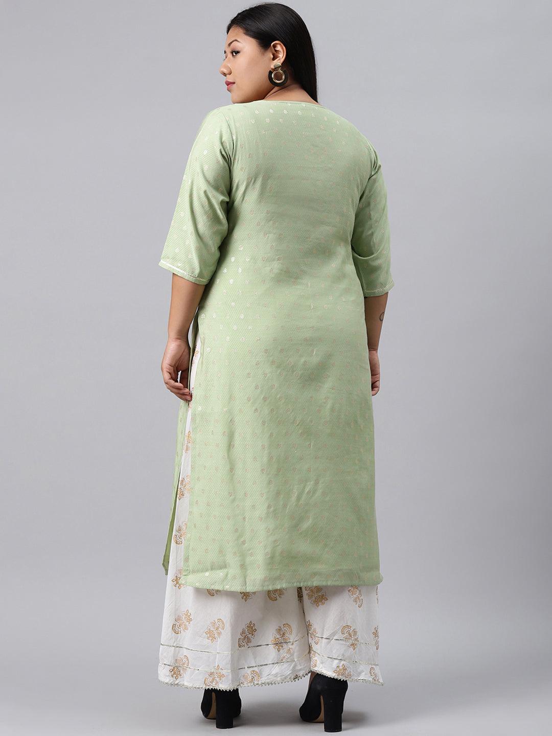 Plus Size Green Chanderi Silk Kurta - Libas