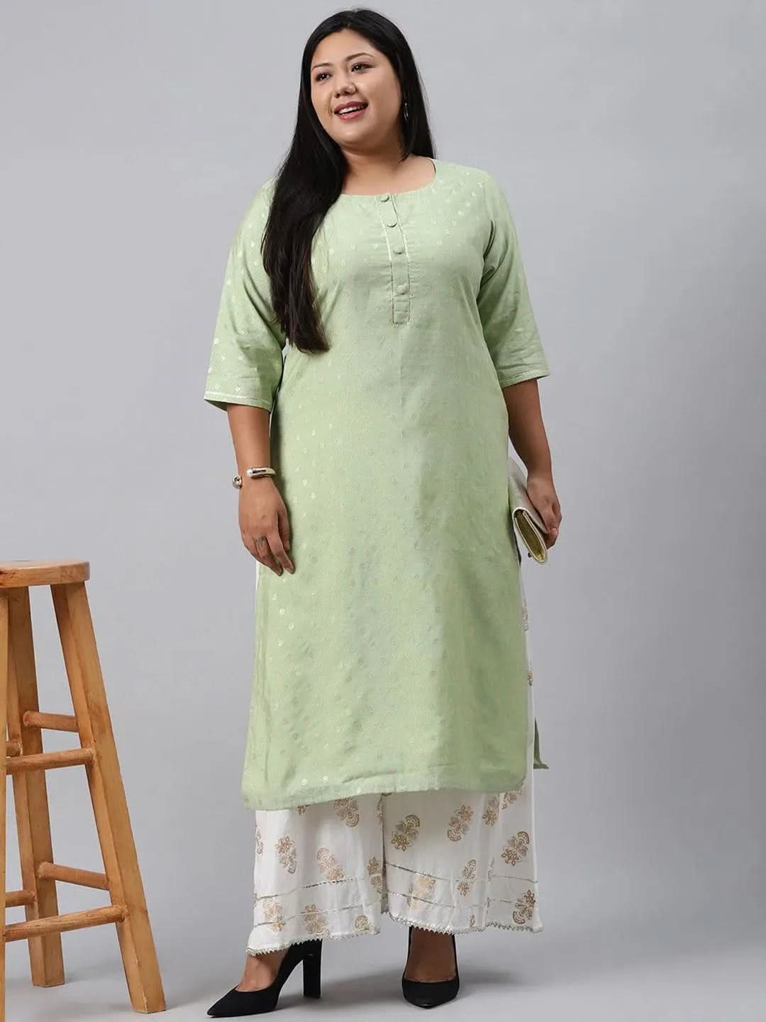 

Buy Plus Size Green Chanderi Silk Kurta - 11108-6XL | Libas Ethnic Wear Online