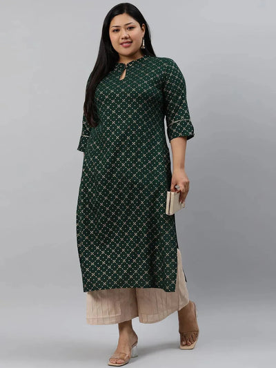 Plus Size Green Checkered Rayon Kurta - Libas