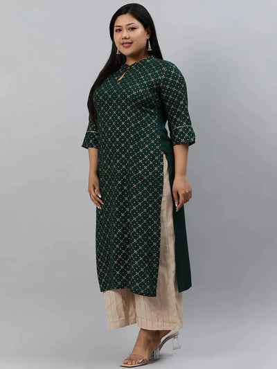 Plus Size Green Checkered Rayon Kurta - Libas