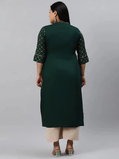 Plus Size Green Checkered Rayon Kurta - Libas