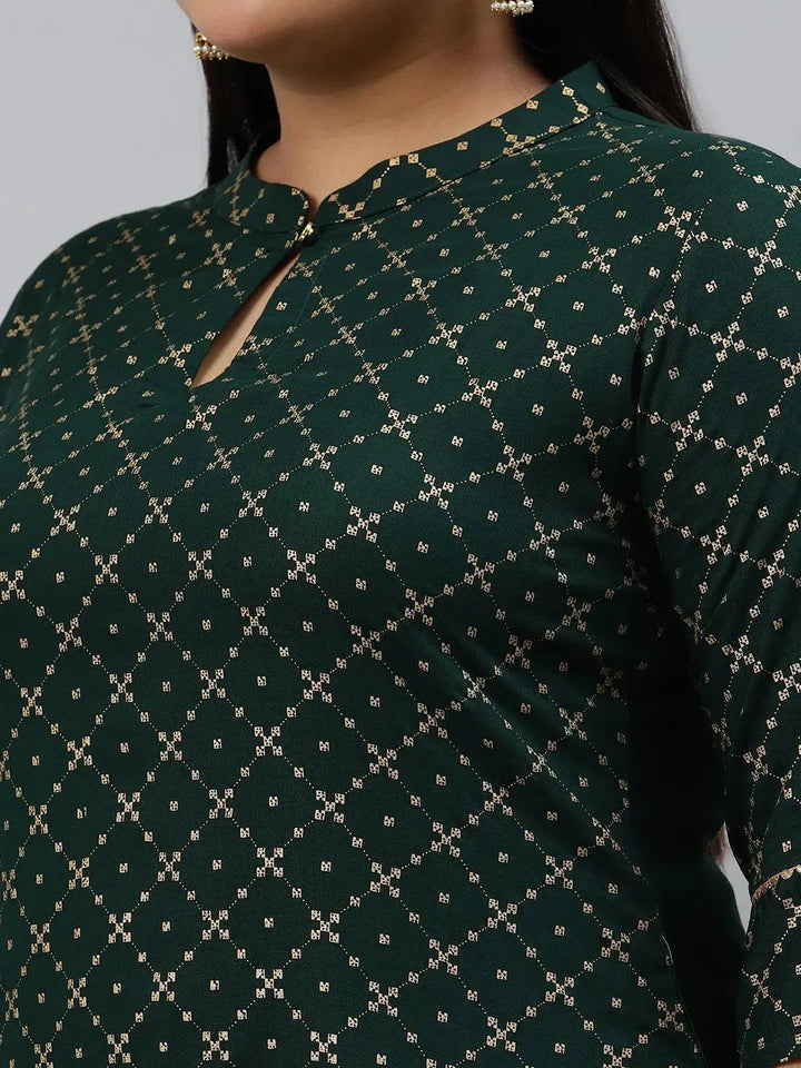 Plus Size Green Checkered Rayon Kurta - Libas