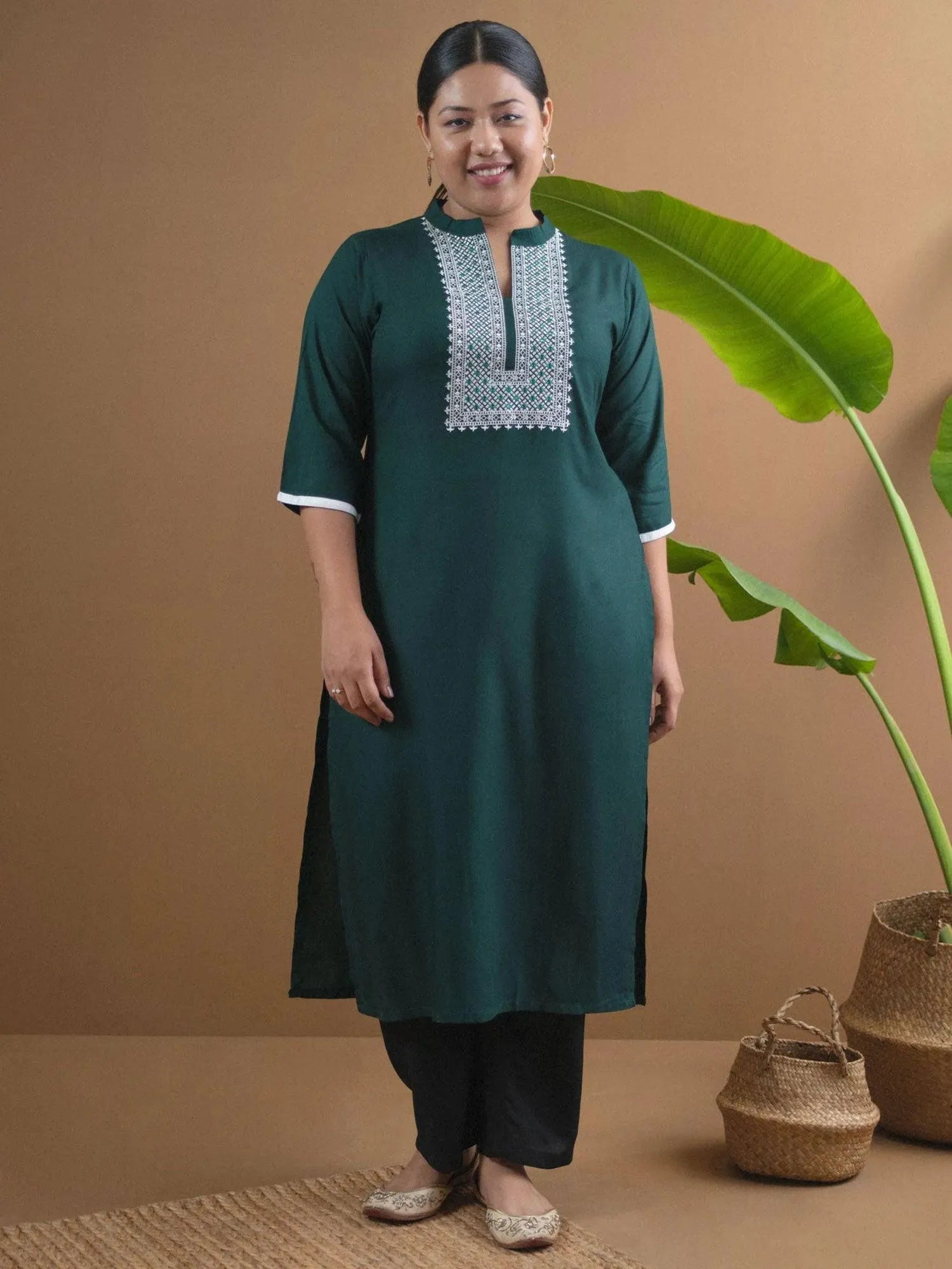

Buy Plus Size Green Embroidered Rayon Kurta - 11026-3XL | Libas Ethnic Wear Online