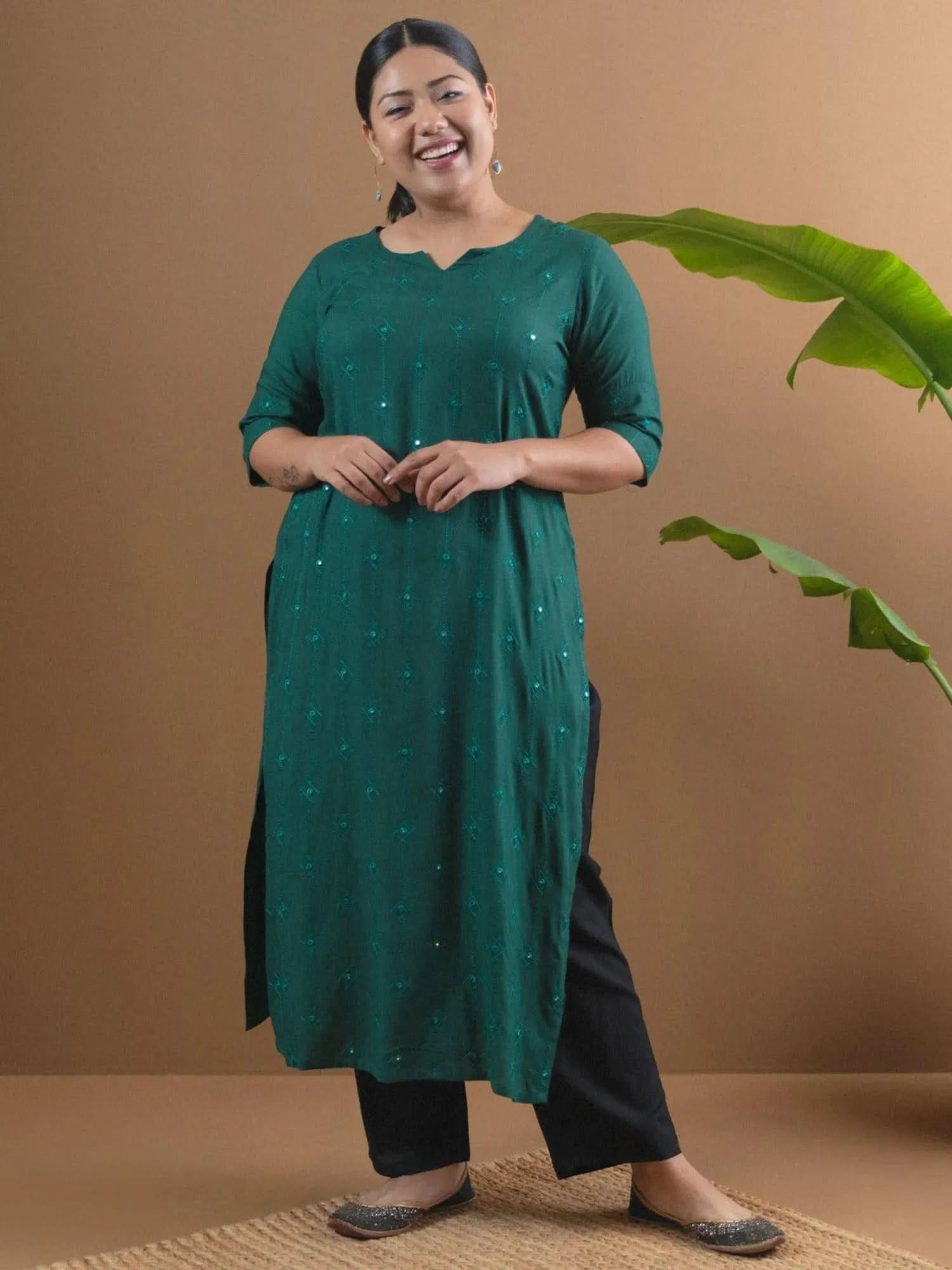 

Buy Plus Size Green Embroidered Rayon Kurta - 11007- | Libas Ethnic Wear Online