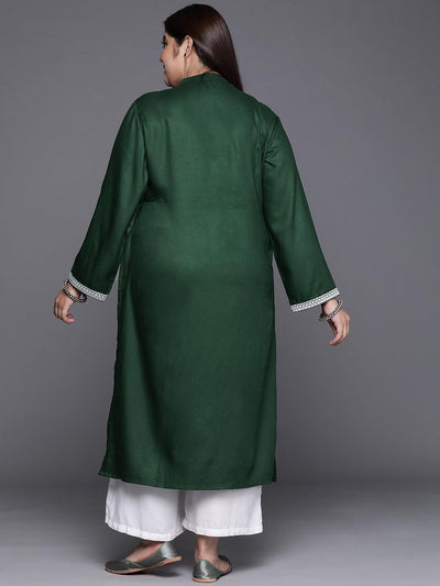 Plus Size Green Embroidered Wool Blend Kurta - Libas