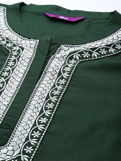 Plus Size Green Embroidered Wool Blend Kurta - Libas