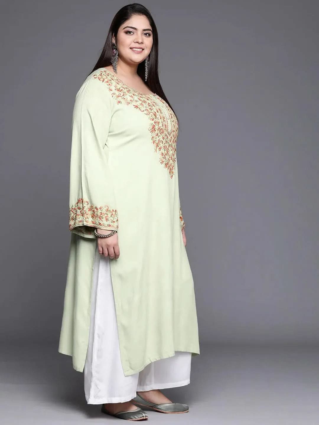 

Buy Plus Size Green Embroidered Wool Kurta - 11132- | Libas Ethnic Wear Online