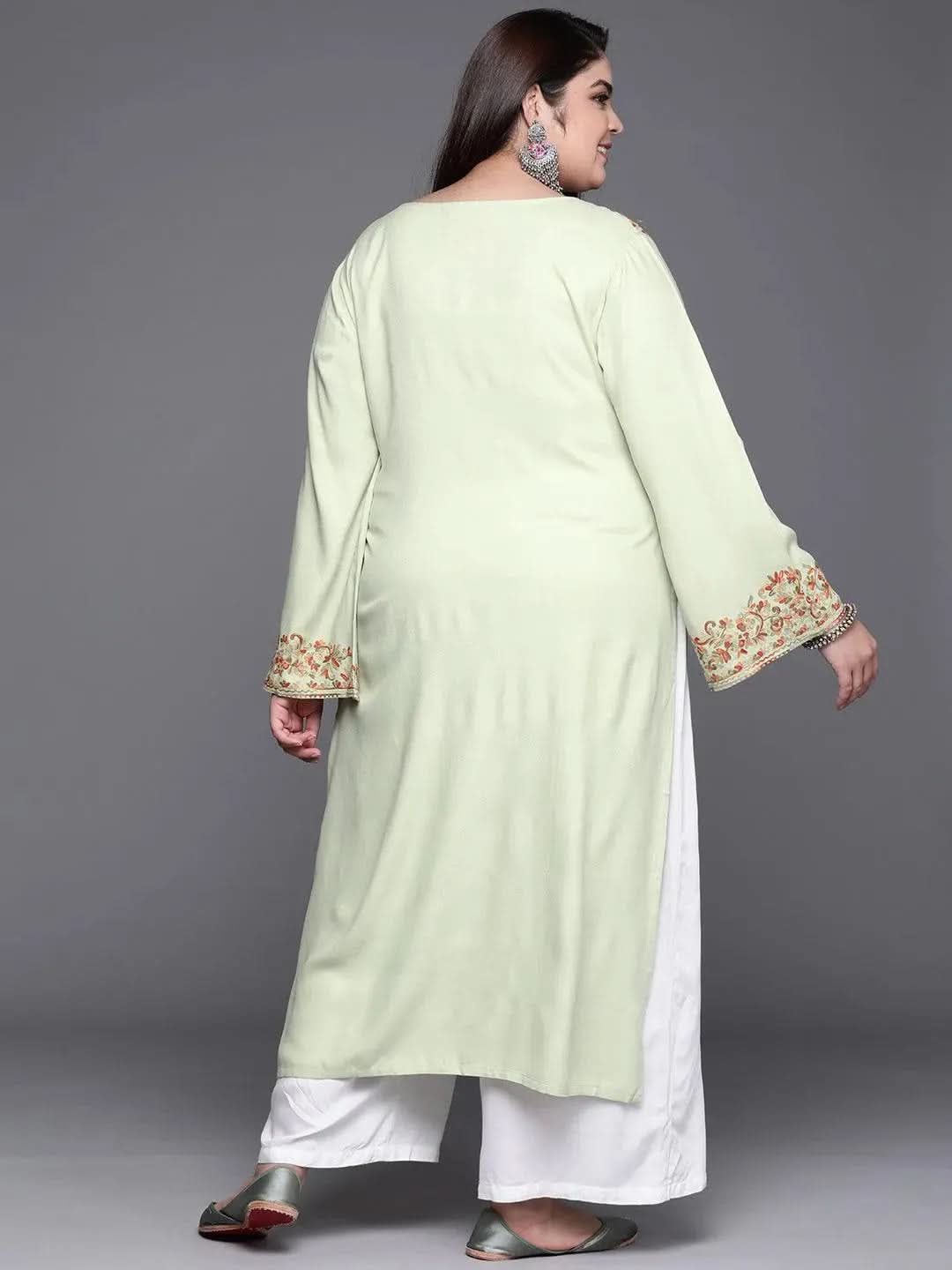 

Buy Plus Size Green Embroidered Wool Kurta - 11132-6XL | Libas Ethnic Wear Online