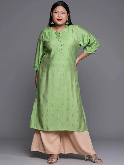 Plus Size Green Printed Chanderi Silk Kurta - Libas