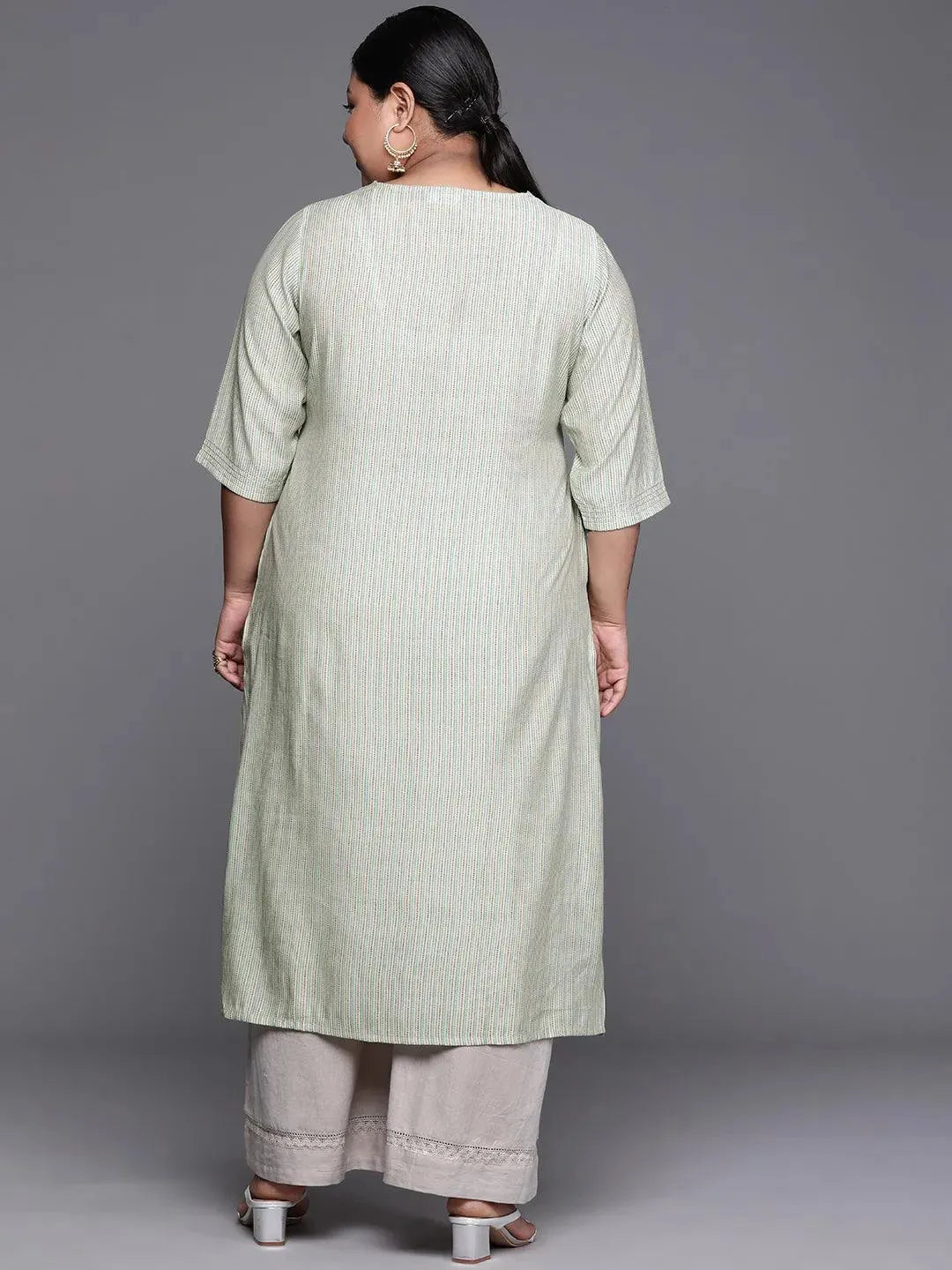 Plus Size Green Printed Chanderi Silk Kurta - Libas 