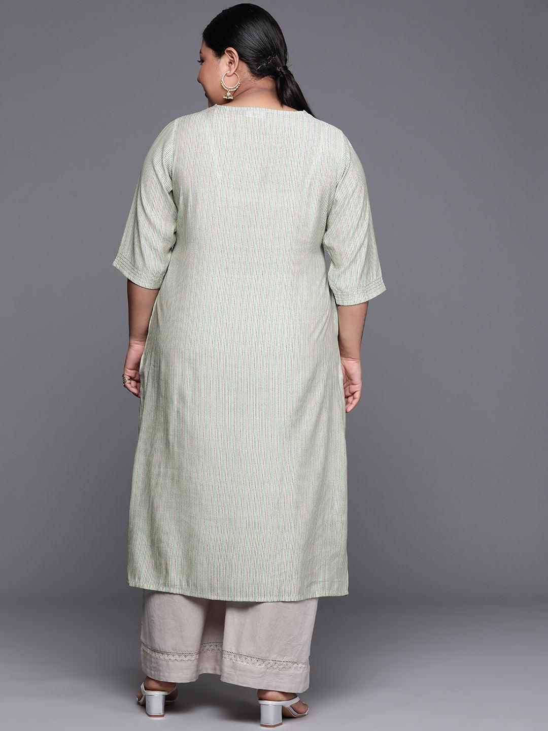 Plus Size Green Printed Chanderi Silk Kurta - Libas