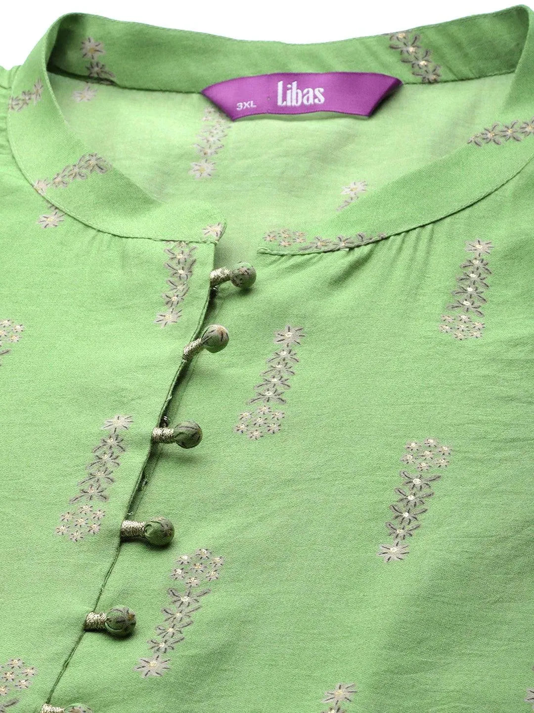 Plus Size Green Printed Chanderi Silk Kurta - Libas 