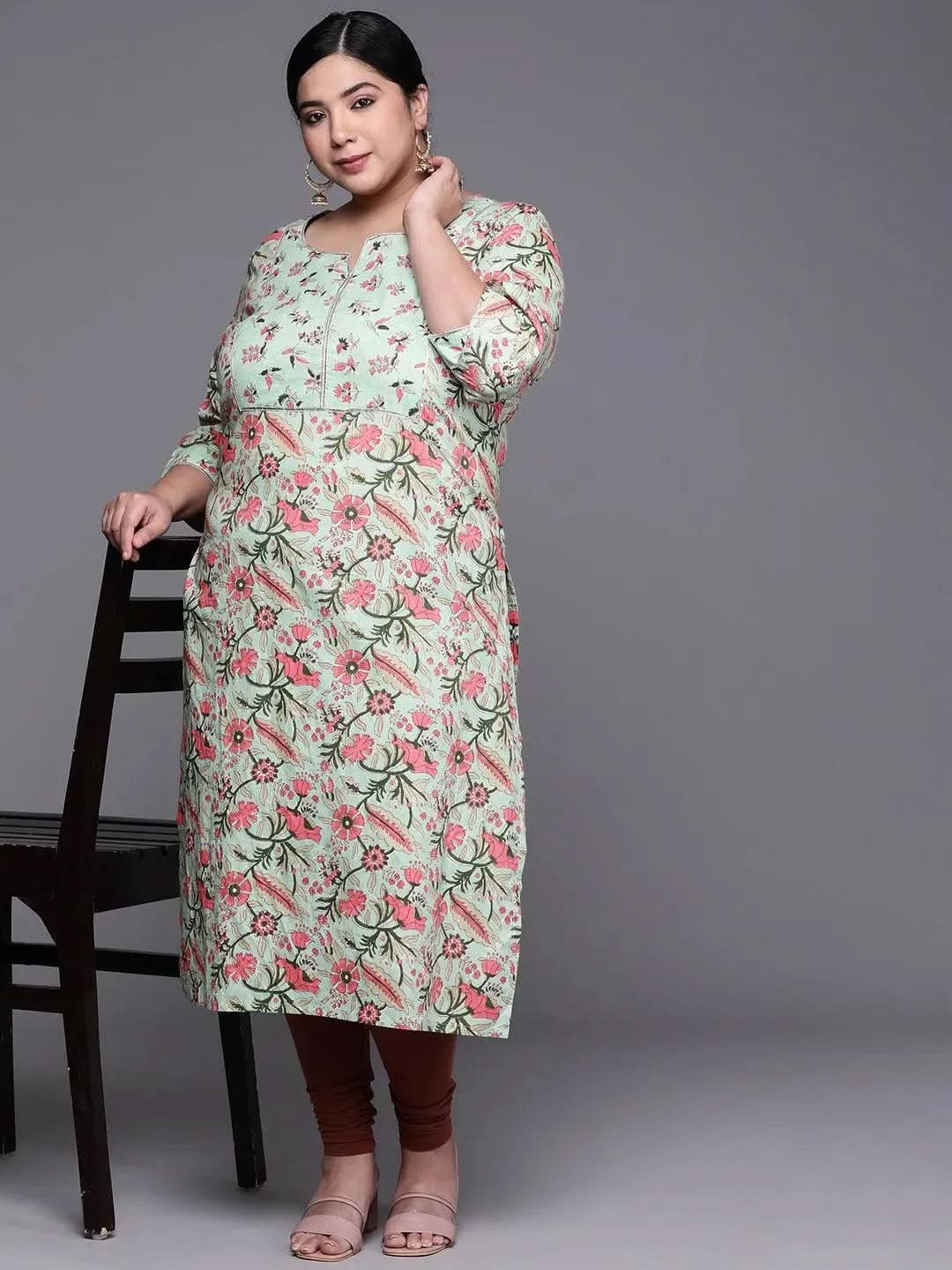 

Buy Plus Size Green Printed Cotton Kurta - 25023O-3XL | Libas Ethnic Wear Online