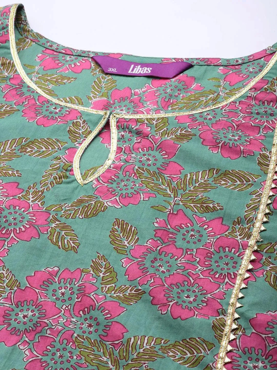 Plus Size Green Printed Cotton Kurta - Libas 
